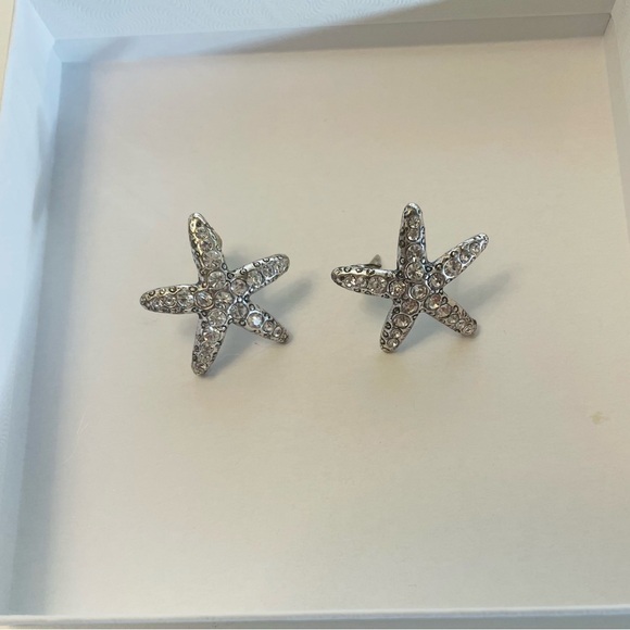 Starfish Rhinestone Earrings Silver Tone on Posts Vintage 1980’s - Picture 2 of 6